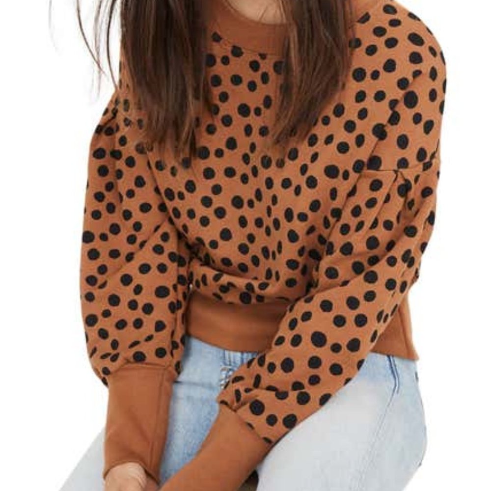 Madewell Leopard Pleat Sleeve Sweatshirt